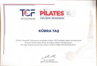 Türkiye Cimnastik Federasyonu Pilates Gelişim Semineri katılım belgesi, Ankara, Mayıs 2023