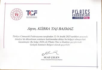 Türkiye Cimnastik Federasyonu Pilates Convention katılım belgesi, Antalya, Aralık 2025